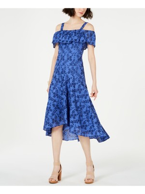 Женское темно-синее миди-платье TAYLOR с цветочным узором и открытыми плечами для вечеринки в стиле хай-Лоу Petites 0P
