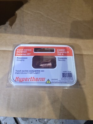 Genuine Hypertherm 220991 Gouging 105A Nozzle, 5 Pack /PMX105/HRT/HRTs/MRT