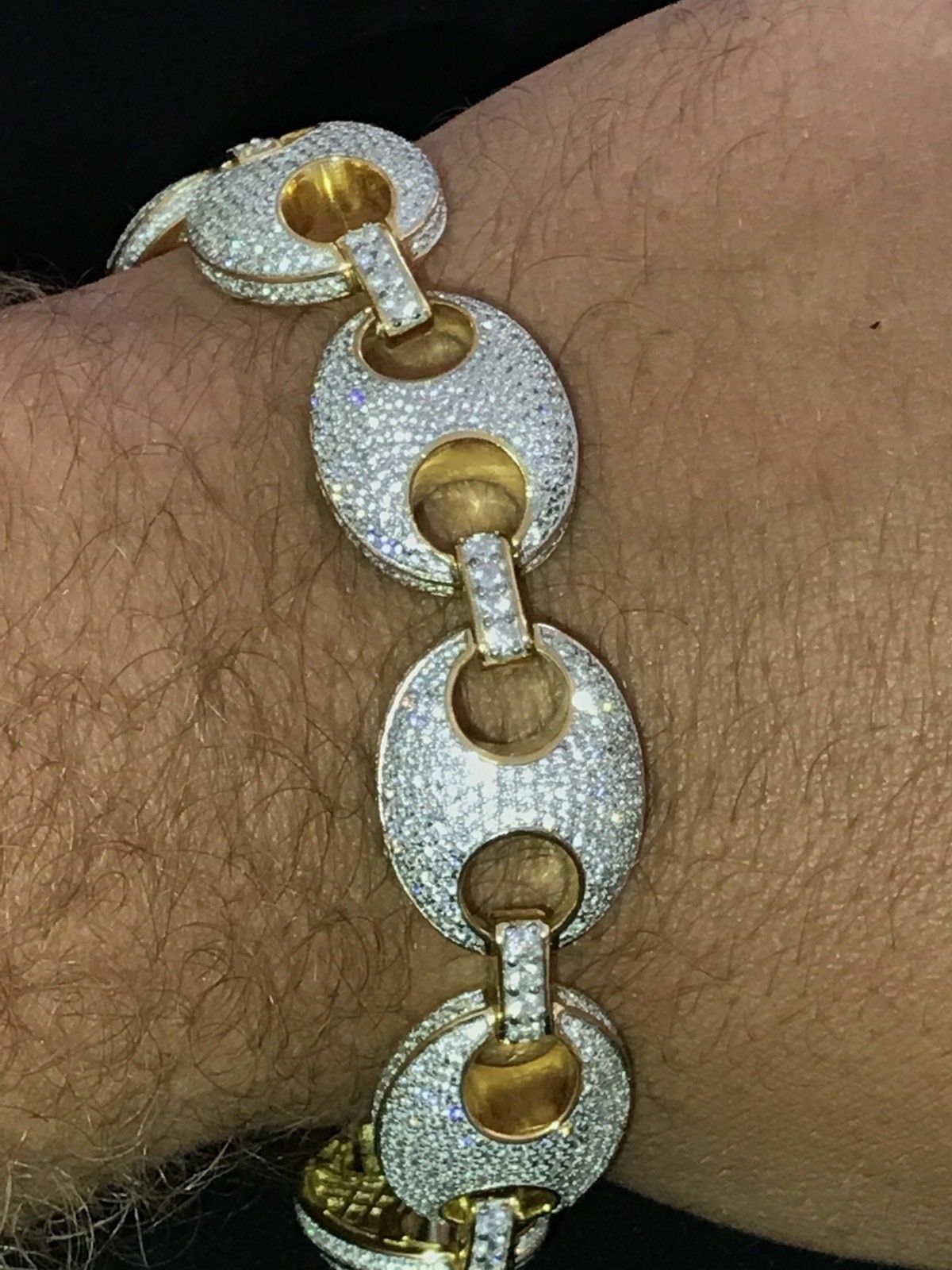 Pre-owned Online0369 8 Ct Cubic Zirconia Mens Cuban Link Stylish Bracelet Yellow Gold Over Silver In White