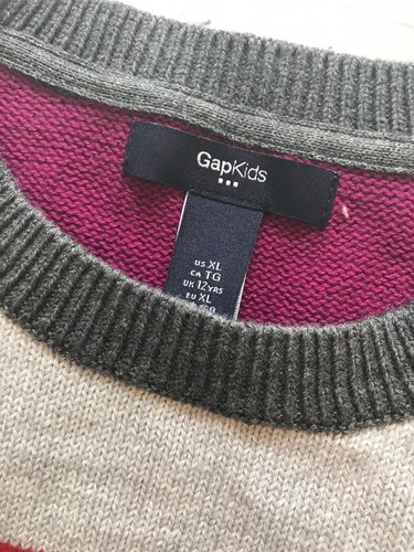 NWT Gap Kids Pink Red Gray Striped Sweater XL 12 Y