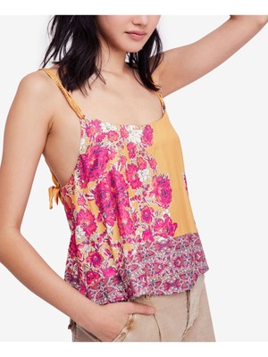 

Женский топ на тонких бретельках золотистого цвета с цветочным принтом FREE PEOPLE, Золотой