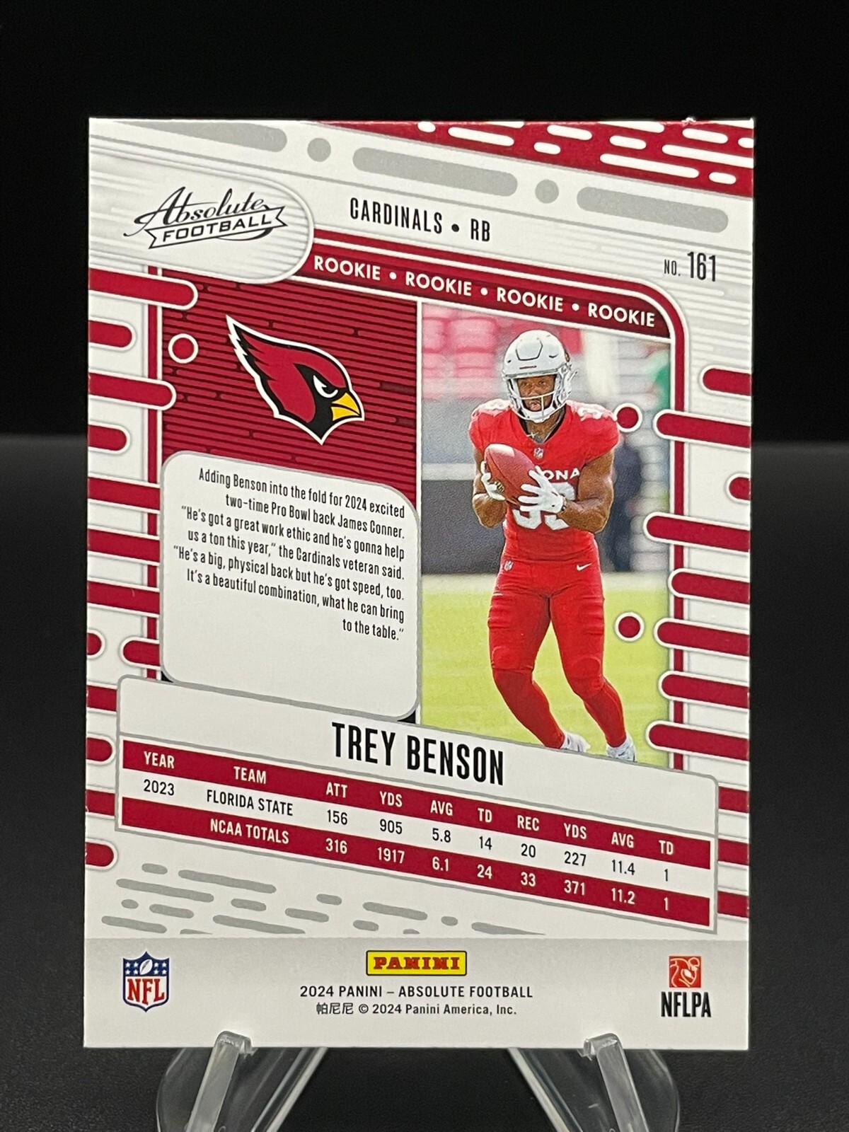 Additional photo 2 of 2024 Absolute Football -  Trey Benson Rookie RC - #161 CARDINALS MINT
