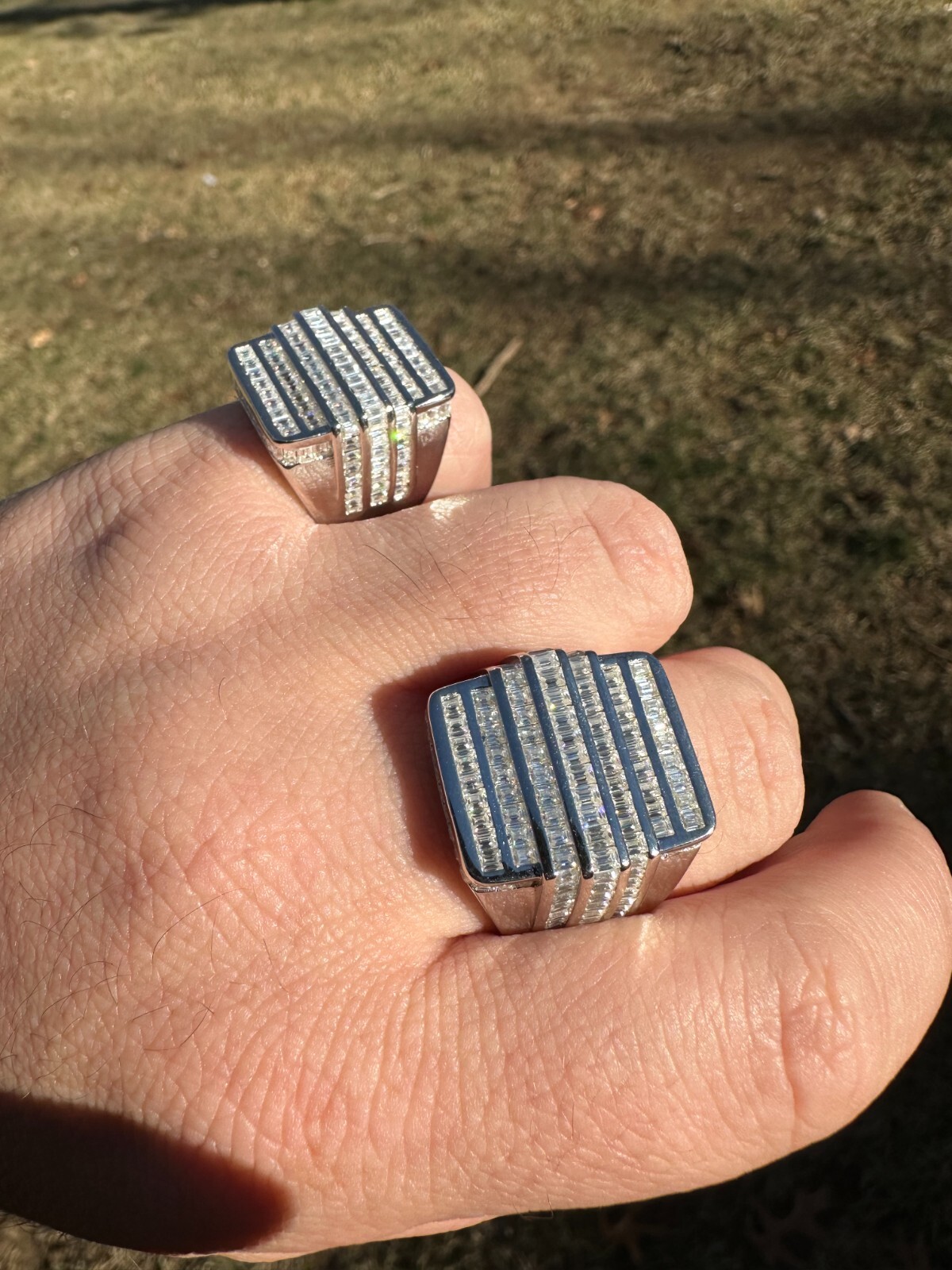 Pre-owned Pinky Moissanite Baguette Ring Real 925 Silver Iced Hip Hop  Pass Diamond Tester