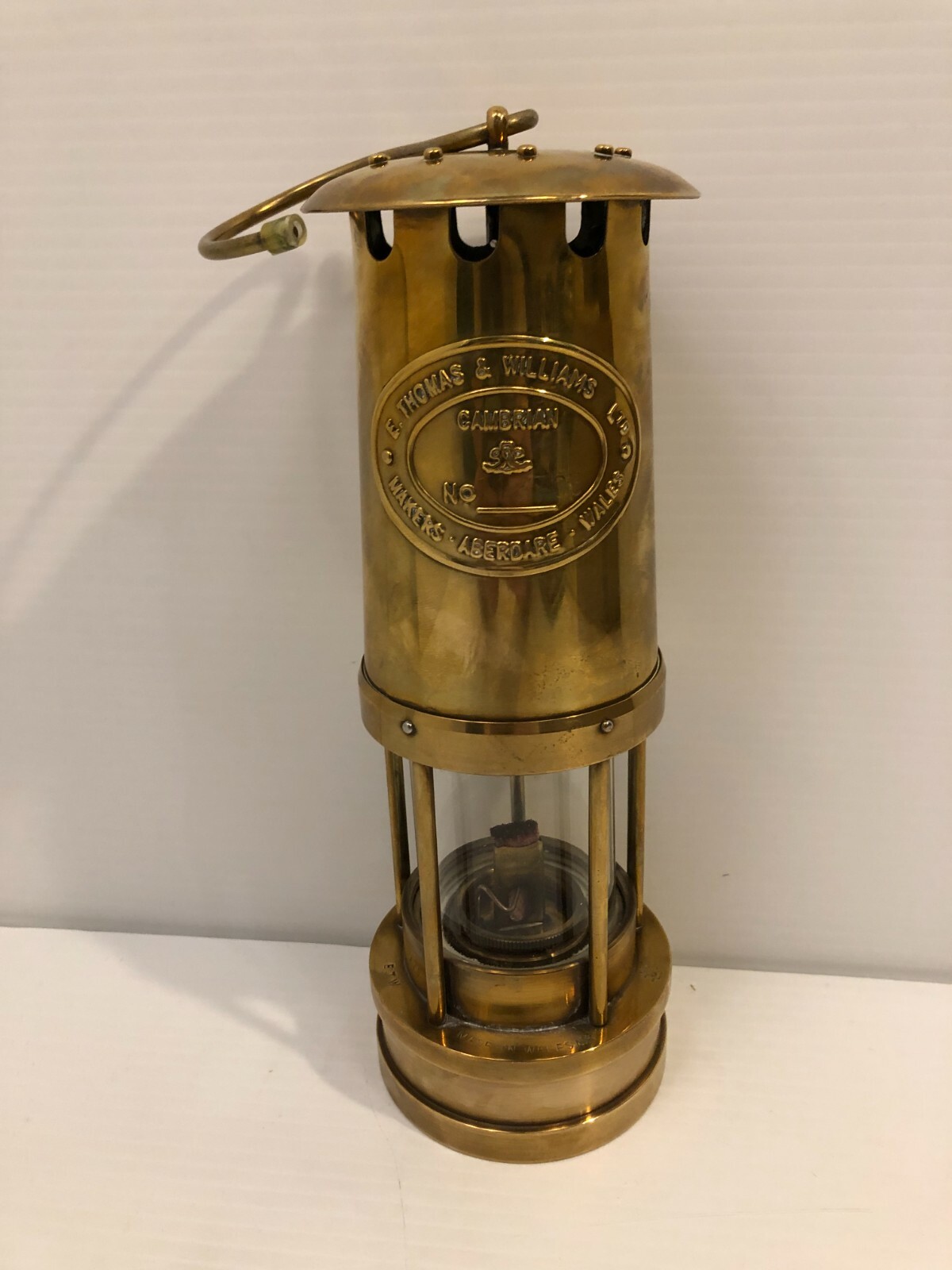 E. Thomas \u0026 Williams Brass Miners Lamp - Cambrian #113703 - 1983