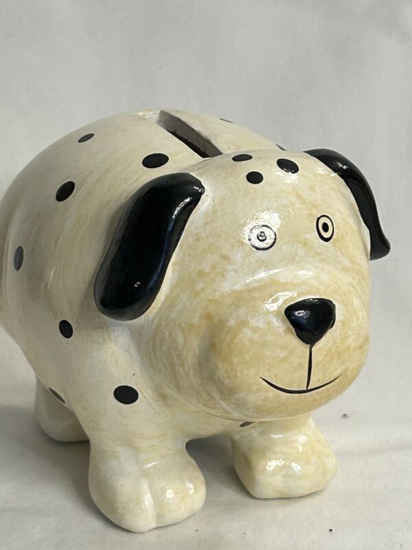 Spotted Doggy Bank Black And Off White With Black Ears See Description