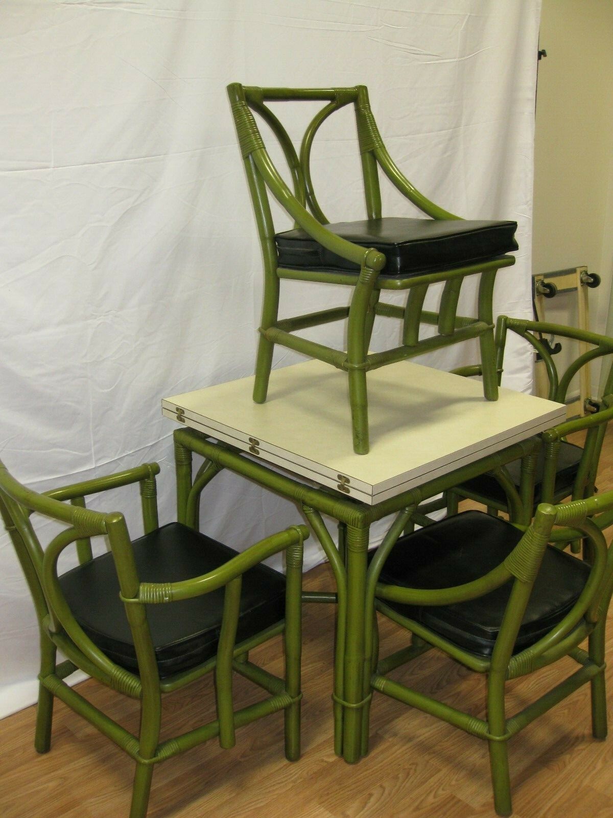 Ficks Reed 1960's Bamboo 5 Piece Dinette Set AVOCADO