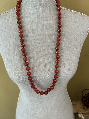 Handmade Carnelian Bead Necklace Continues Beaded 34 inch Long