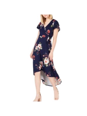 

BCX DRESS Женское темно-синее платье миди с цветочным принтом и V-образным вырезом с запахом, для юниоров, Navy