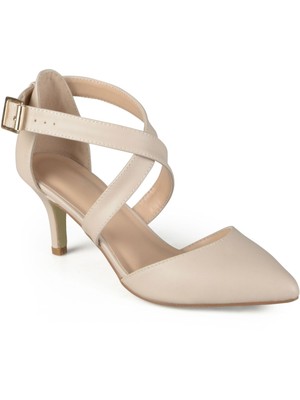 

JOURNEE COLLECTION Женские бежевые туфли-лодочки Riva на каблуке-кошке с острым носком и ремешками, размер 6,5 м, Бежевый, RIVA-PUMP