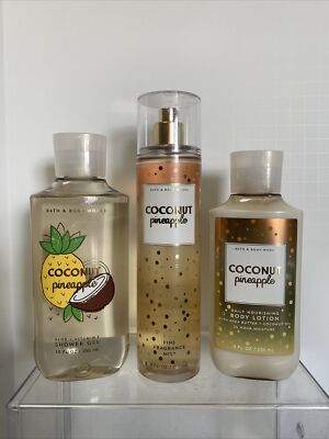 3 Bath And Body Works COCONUT PINEAPPLE Shower Gel, Body Lotion & Fragrance Mist