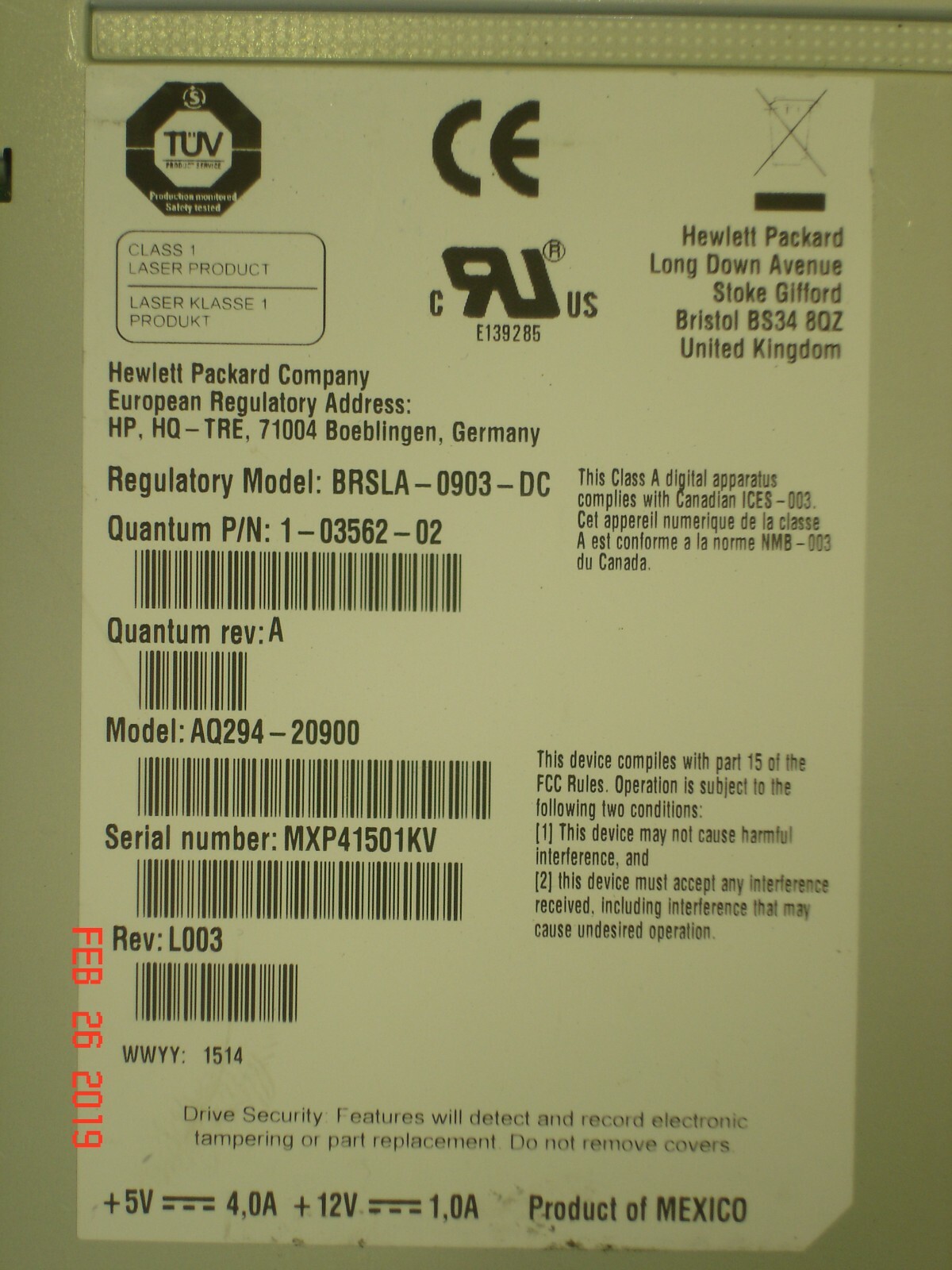 3-05436-03 HH LTO5 FC DRIVE ASSY 4 QUANTUM SCALAR i40/i80 AQ294-20900 1-03562-02