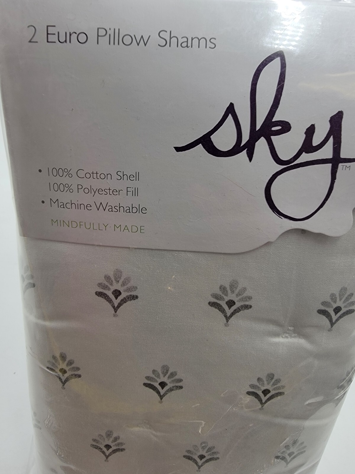 Sky Scallop Reversible Two Euro Pillow Shams 26in x 26in Reflection Gray Button~ - Picture 10 of 11