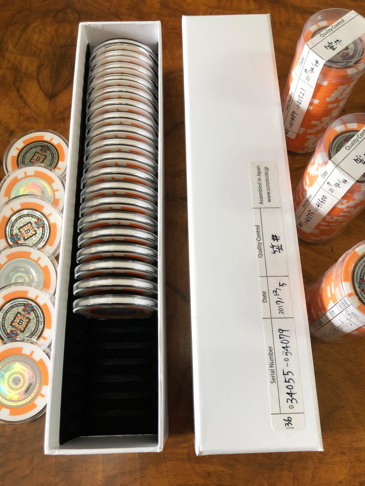 RARE 1st Edition PRE-Fork Satori Roll 25 BTC Bitcoin Chips Coins + Storage Box