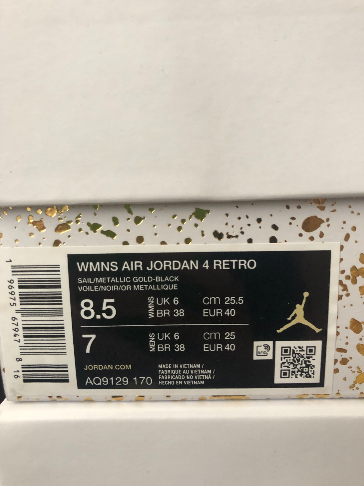 Pre-owned Jordan Size 8.5 - Air  4 Retro Metallic Gold W In White