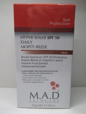 M.A.D skincare sun protection hyper sheer SPF 50  daily moisturizer  50g/1.7 NEW