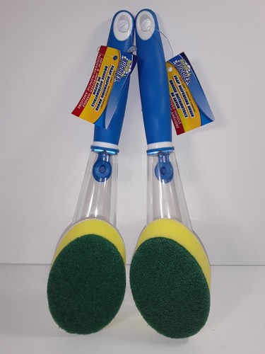 Set of 2 Scrub Buddies Holds Soap Liquid Dispensing Sponge Brush Soft Grip 