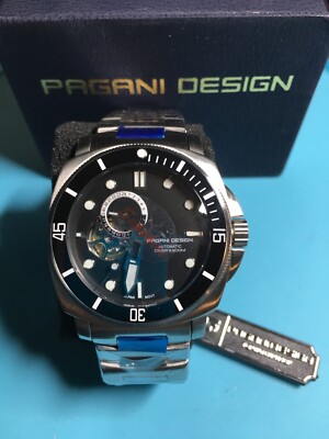 PAGANI DESIGN 43MM BLACK PORTHOLE CUSHION CASE OPEN HEART AUTO NH39 PD1736 DIVER