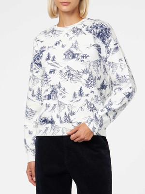 Pre-owned Saint Barth Mc2  Woman Fleece Sweatshirt With Toile De Jouy Print In White