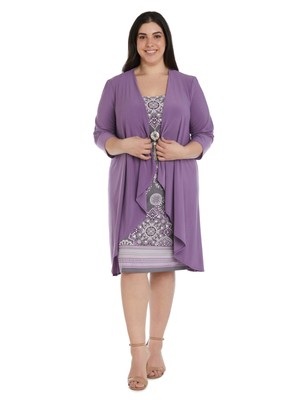 

R-M RICHARDS WOMAN Женский фиолетовый кардиган с открытым передом и рукавами 3/4, плюс 22 Вт