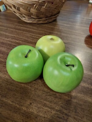 3 Best Artificial Large Green Apples Decorative Realistic Plastic Fruit Bowl,VGC