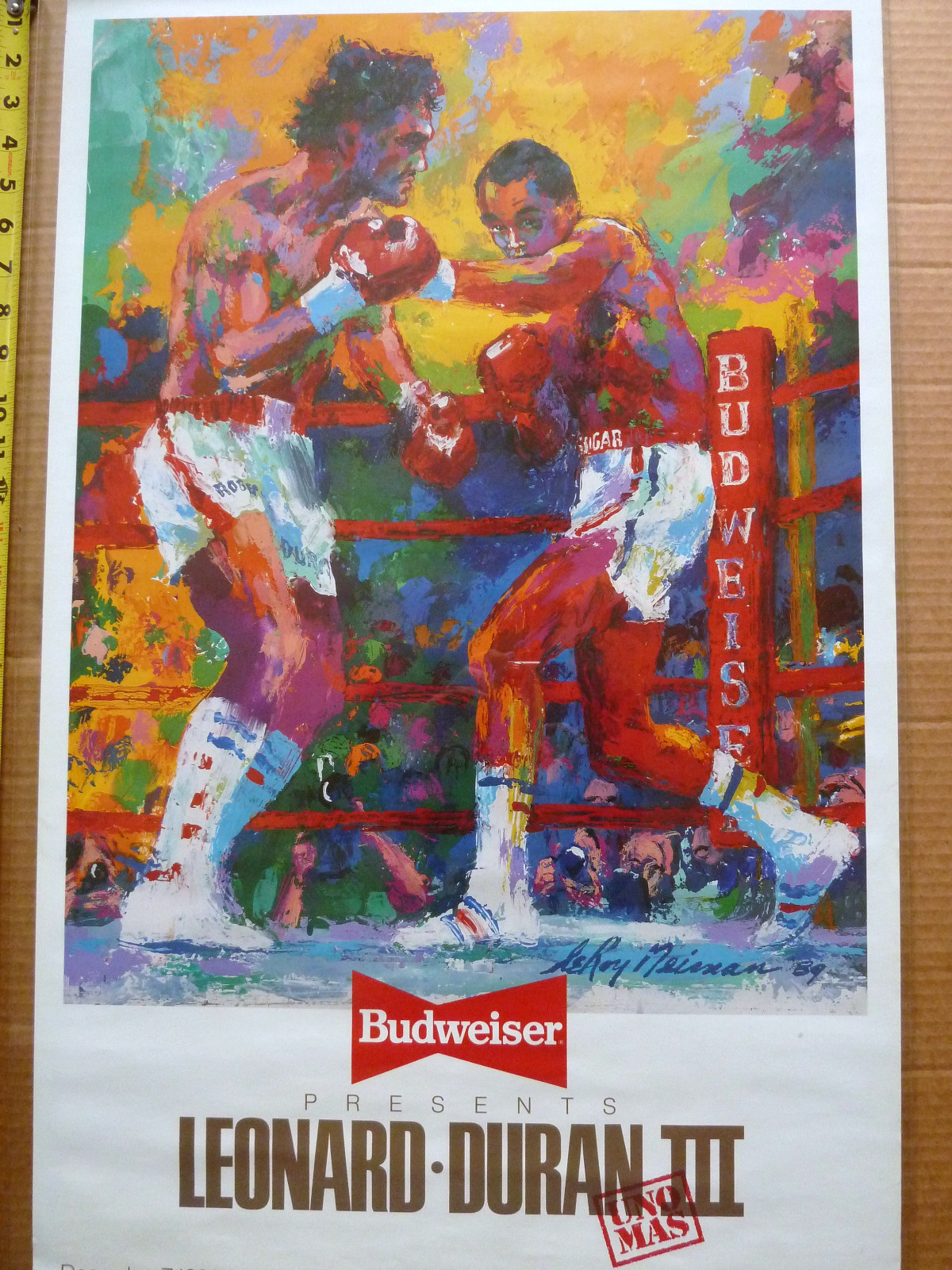 Vintage Boxing Poster LeRoy Neiman-Leonard vs. Duran III-1989 Budweiser 30x19