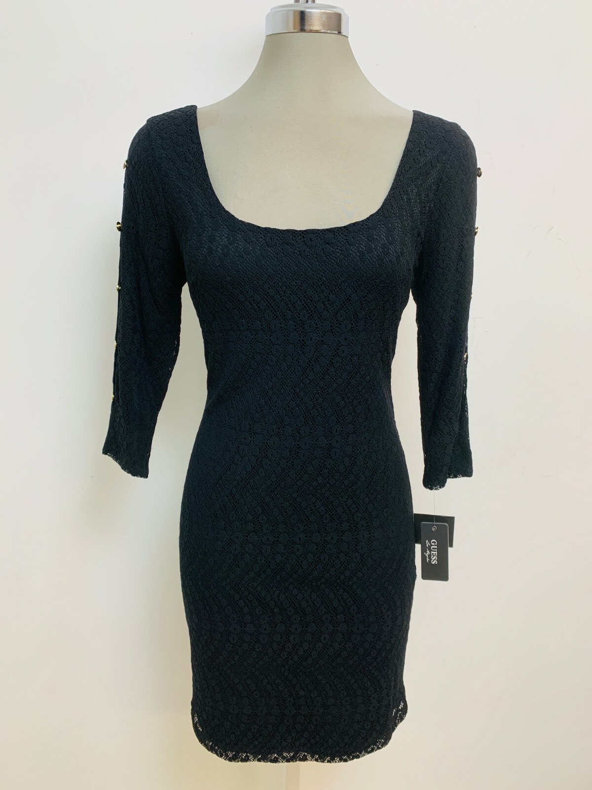 

GUESS NWT Элегантное черное кружевное облегающее вечернее платье с овальным вырезом, размер 4, Черный
