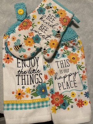 Crochet Handmade Towel Set Flowers Bees This Is Our Happy Place Enjoy The Li