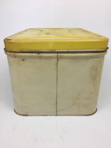 VTG Decoware White & Yellow Hinged Vintage Metal Bread Box 10 x 14 x 8.25