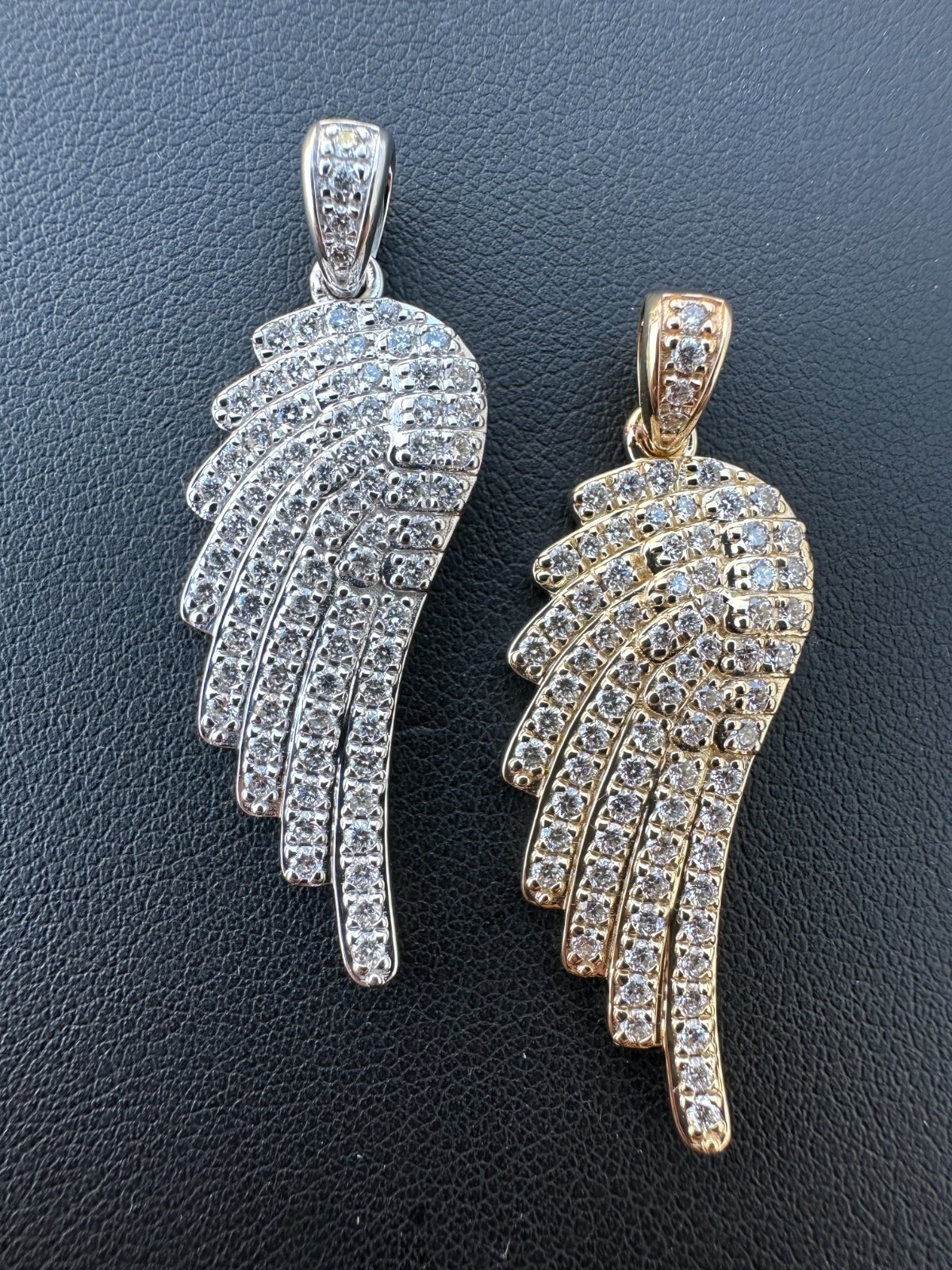 Pre-owned Angel 1.24ct Real Diamond Guardian  Wing Pendant Solid 14k Gold Necklace Pendant In White