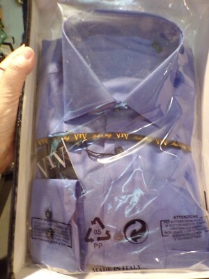 NIB VIV Made in Italy Shirt Sz 16 32/33 #1002 Modern Twill Blue French Cuffs RC