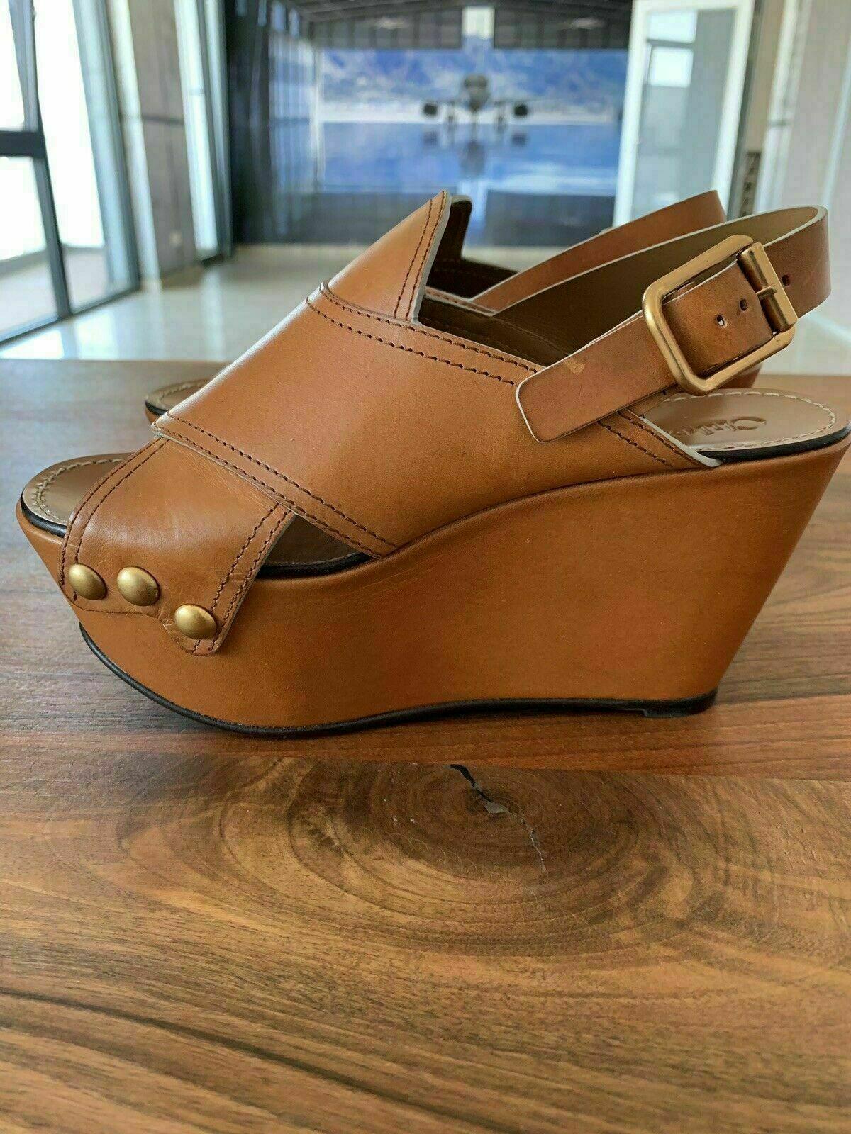 Pre-owned Chloé Chloe Mischa Platform Wedges Sandals Mules Shoes Court Shoes Heels In Brown