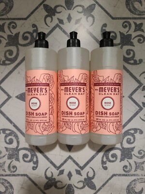 Mrs Meyers Clean Day Dish Soap Rose Scent 3 Pack 16oz x3, *LIMITED EDITION*