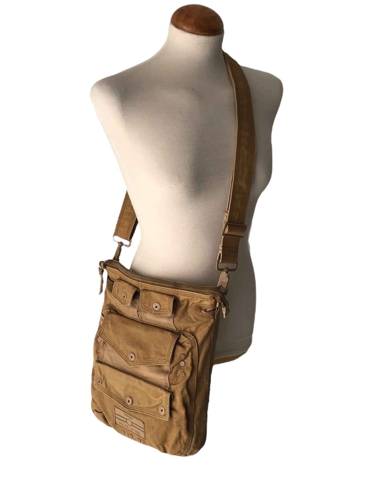【DIESEL】00s faux leather Messenger bag DIESEL Vintage Canvas Leather Cargo Crossbody Messenger Bag