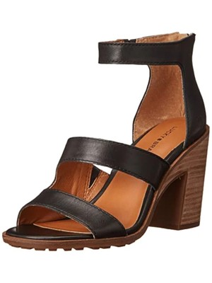 

LUCKY BRAND Женские черные кожаные босоножки на каблуке Valka Toe на наборном каблуке, размер 8,5 м, Черный, LK-VALKA