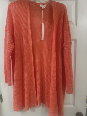 NWT $59 Nordstrom CASLON Linen Linen Blend Coral Open Long Cardigan Size S/M