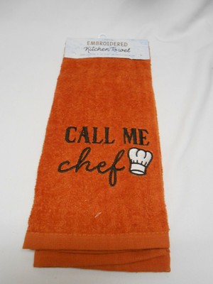   New Embroidered plush orange Kitchen Towel Says : Call Me Chef Stocking  