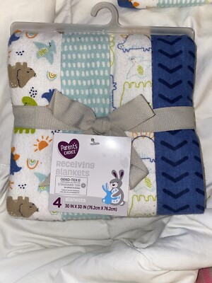 Parent s Choice Dinosaur Theme Receiving Blankets,  4pk