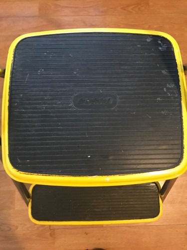 Vintage Cosco Folding Two Step Stool Ladder Yellow Plant Stand Metal