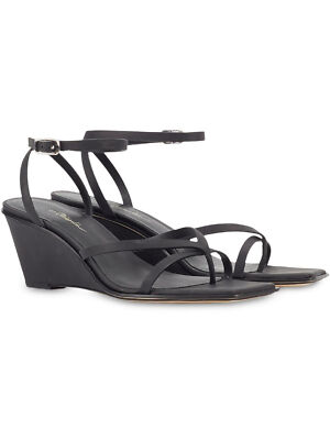 

3.1 PHILLIP LIM Женские черные кожаные сандалии на танкетке Laura с квадратным носком, Черный, SSP1-T777NSL