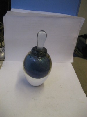 HAND BLOWN BLUE GLASS PAPERWEIGHT PERFUME BOTTLE/ARTIST SIGNED-1993/R. EICKHOLT