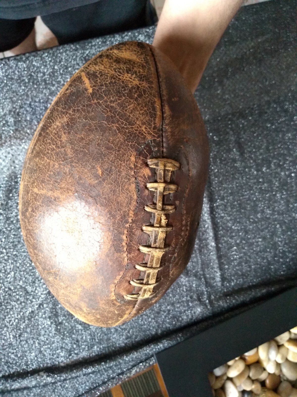 Vintage Antique LEATHER Football / Rugby ball 8 lace 1910s-30s? & shoes 20s?