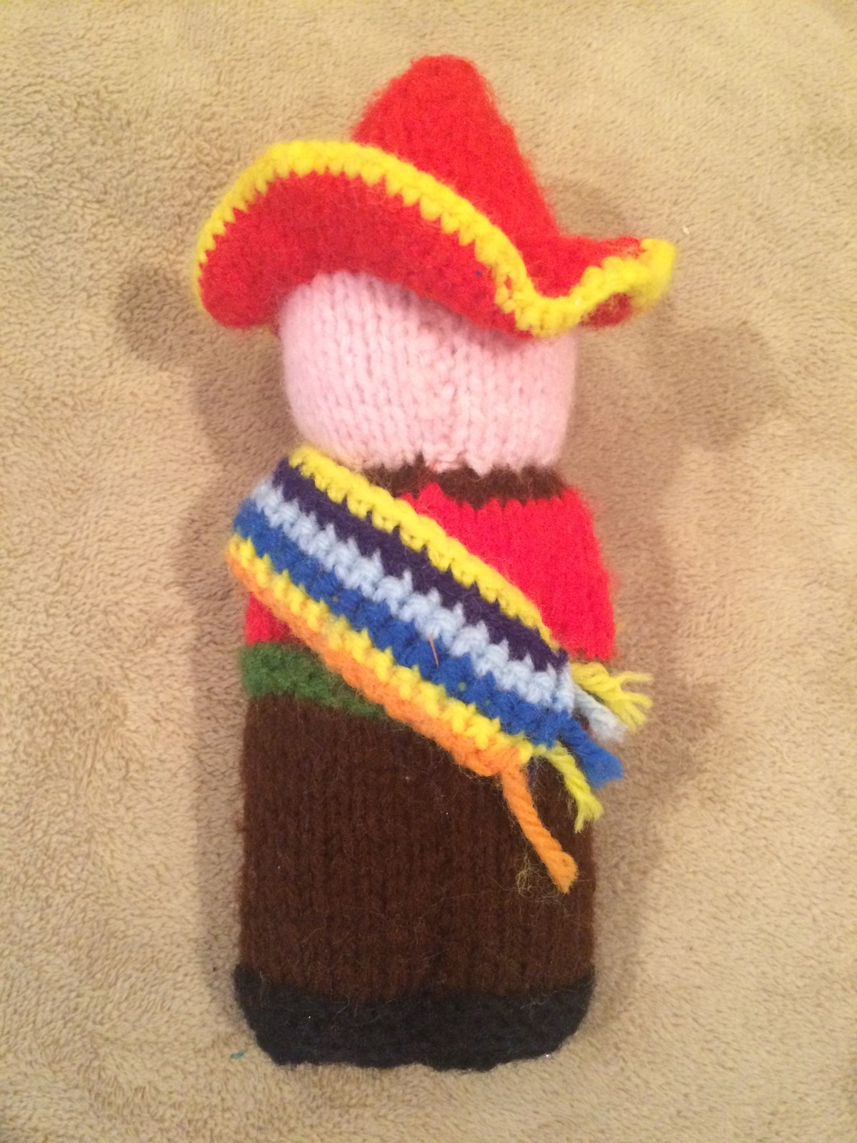 Vintage~Hand Knit~Plush~Man~Sombrero~Stuffed~8