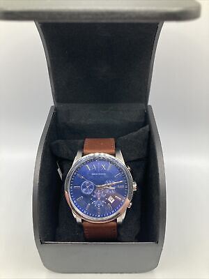 Armani Exchange Chronograph Blue Dial Brown Leather Men's Watch AX2501