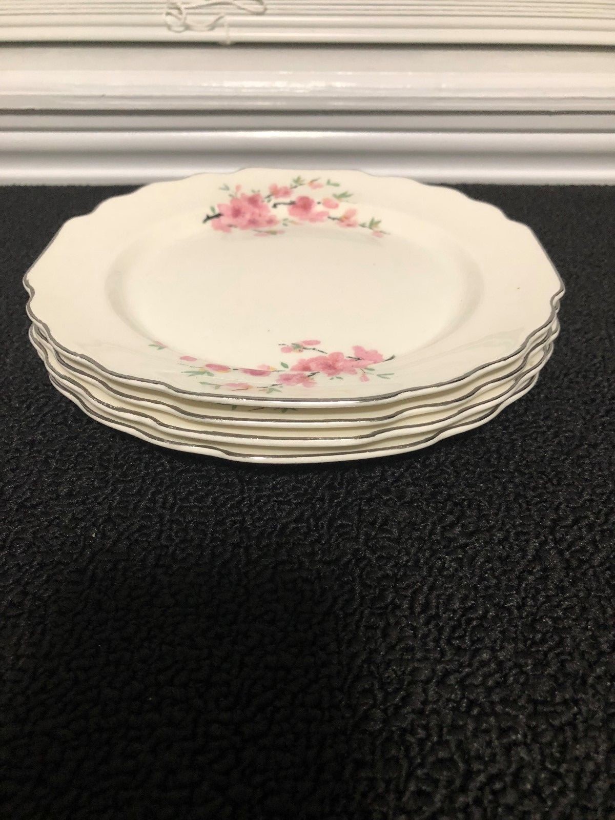 W S George White Lido Peach Blossom Platinum set of 4 salad plates pre-owned