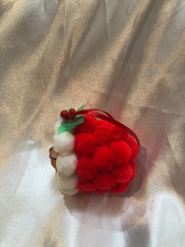 Vintage Mrs. Claus Head In Pom Poms Ornament