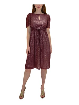 

ADRIANNA PAPELL Женское бордовое платье прямого кроя с подкладкой из плитки и короткими рукавами, Burgundy