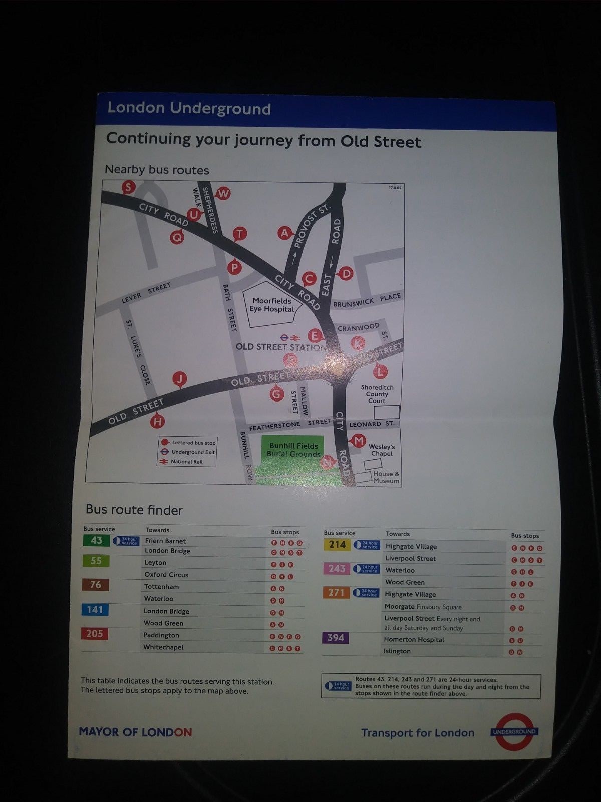 London Underground, Old Street area map (2005)