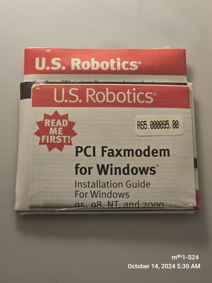 US Robotics Installation Package PCI Faxmodem R65-000095-00 Original Shrink
