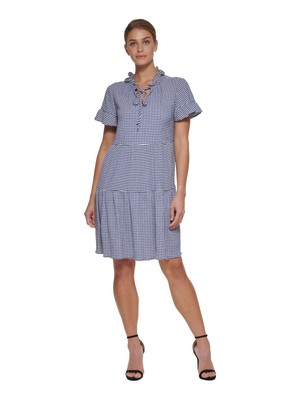 

DKNY Женское синее пуловерное платье-футляр выше колена с коротким рукавом, Синий