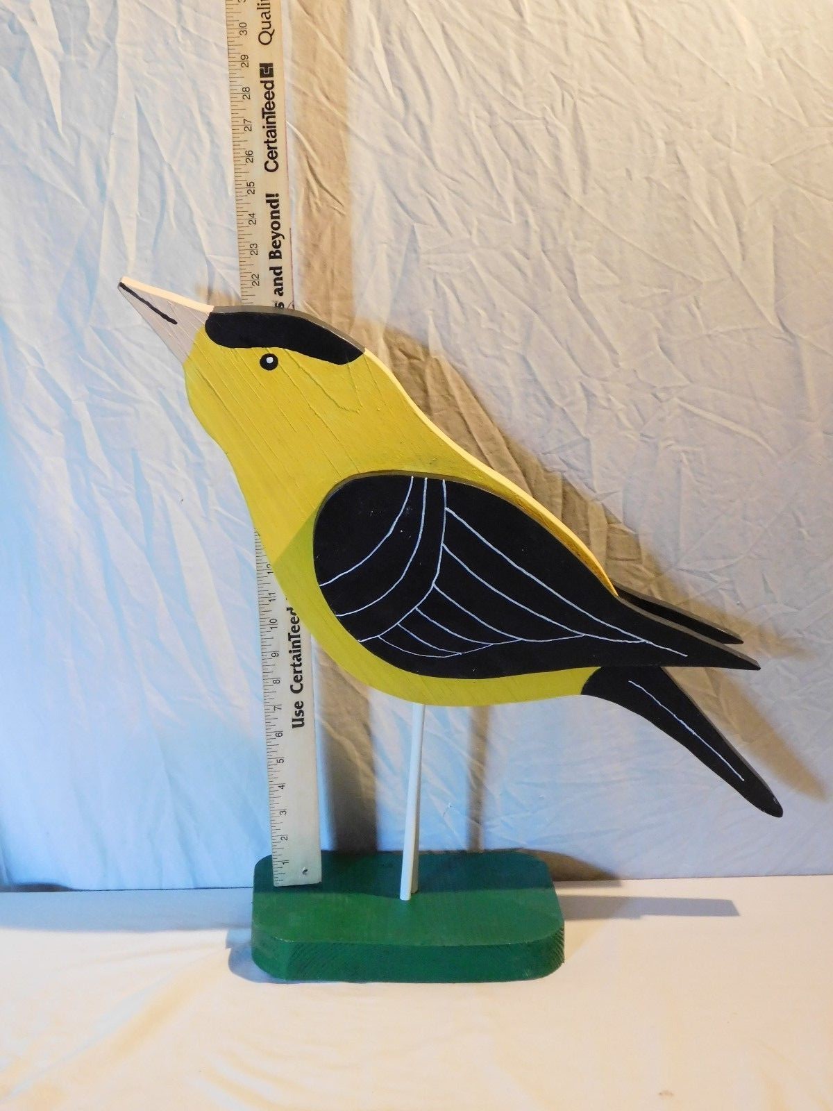 Vintage Wood Garden Yellow/Black Bird Primitives Painted Yard Lawn Folk Art